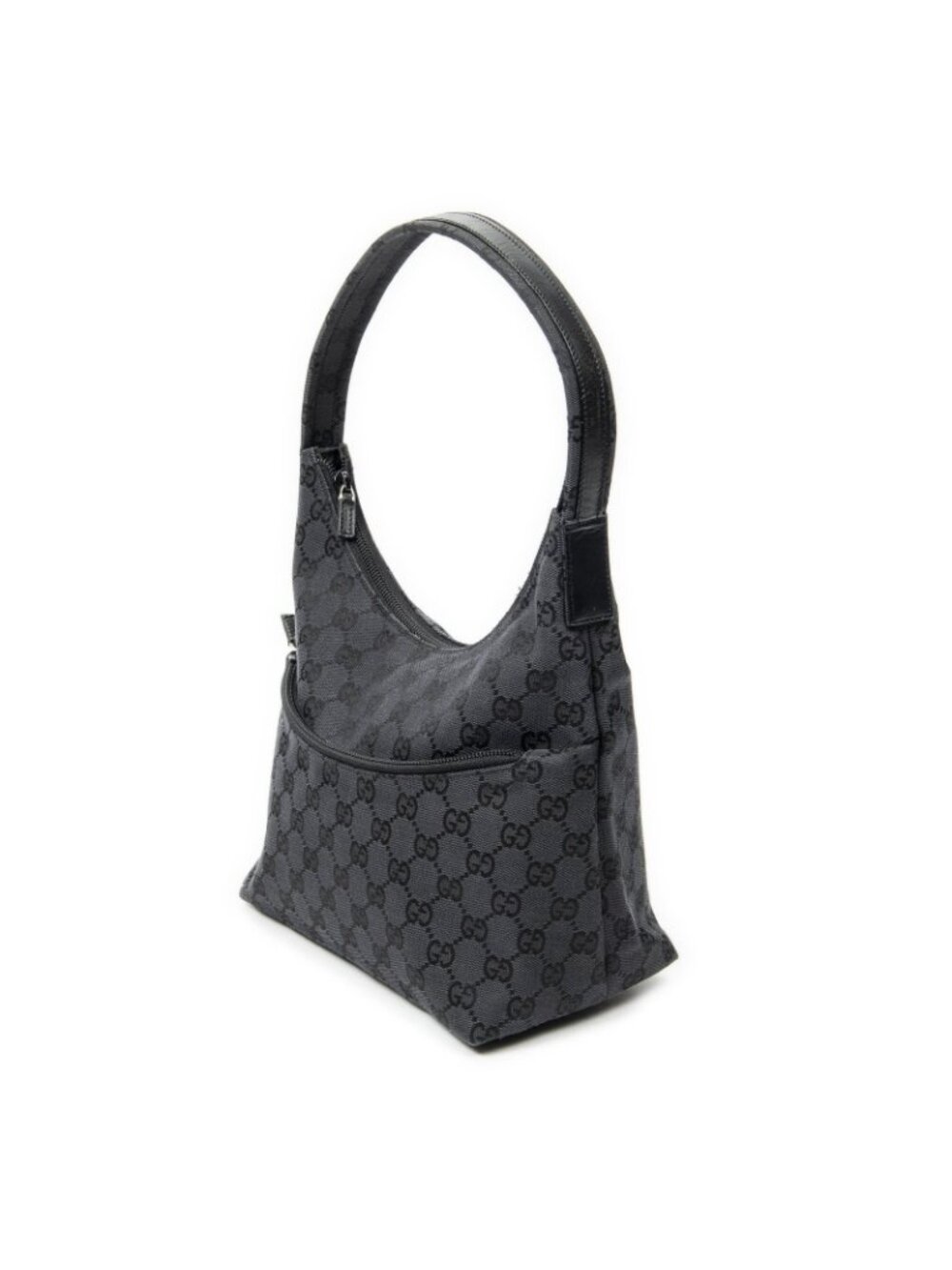Gucci Front Slip Pocket Hobo Black GG Canvas - Picture 2 of 10
